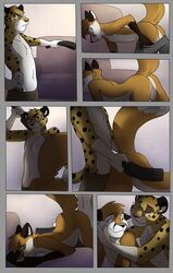 all_fours anthro balls boxer_briefs canine cheetah closed_eyes comic eyewear feline fox fur furry gay glasses jailbird looking_back male male/male male_only no_humans nude paddle presenting raised_tail topless underwear undressing yaoi