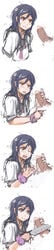 4koma aragaki_ayase blood blue_hair blush castration comic cum ejaculation empty_eyes female grey_eyes handjob high_resolution kitchen_knife knife long_hair long_image magic_penis male ore_no_imouto_ga_konna_ni_kawaii_wake_ga_nai pan!ies penis school_uniform serafuku silent_comic smile sweat wristband yandere