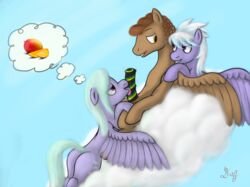 ass cloud_chaser_(mlp) clouds cutie_mark daf equine erection female feral flitter_(mlp) friendship_is_magic group horse licking male my_little_pony original_character pegasus penis pony purple_eyes sky straight threesome tongue wings