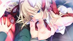 blonde_hair blue_eyes breasts censored female game_cg hapymaher koku male nipples paizuri penis purple_software straight yayoi_b_lutwidge