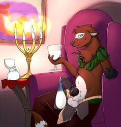 anthro balls candle canine chair condom cum filled_condom fur furry glass gokkun knot syynx table tablecloth wine_glass