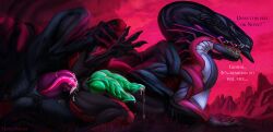 anal anal_sex big_dom_small_sub bodily_fluids cum cum_in_ass cum_inside diphallia diphallism dominant dragon dripping english_text feral genital_fluids genitals green_penis hi_res hornymors looking_pleasured lying machine male male/male multi_genitalia multi_penis mythological_creature mythological_scalie mythology novaorbitdragon oka_(hornymors) on_side penetration penis precum precum_drip robot robot_feral scalie size_difference solo spooning synth_(vader-san) text tongue tongue_out