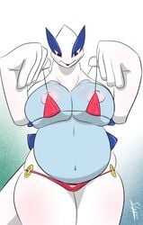 big_breasts bikini breasts chubby clothes female lugia nintendo nipples overweight pokemon pokemon_(species) slypon solo thighs tight_clothes video_games