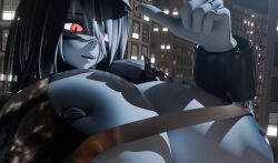 bra cleavage dropping_another emiliafert falling_into_breasts giantess gigantic_breasts looking_at_another megumin501 shark_girl