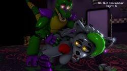 16:9 2025 3d_(artwork) alligator alligatorid animatronic canid canine canis crocodilian digital_media_(artwork) doggy_style duo female five_nights_at_freddy's five_nights_at_freddy's:_security_breach from_behind_position glowing glowing_eyes machine male male/female mammal meme montgomery_gator_(fnaf) no_nut_november reptile robot roxanne_wolf_(fnaf) scalie scottgames sex steel_wool_studios vannimator widescreen wolf