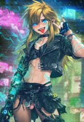 ai ai_generated almond_eyes balls belt black_clothing black_collar black_lipstick black_nails blonde_hair blue_eyes body_markings bra caged_cock chastity_cage chastity_device choker clothed clothed_femboy clothed_male clothing collar crazy_eyes crazy_smile cybernetic_arm cybernetics cyberpunk cyberpunk_2077 earrings femboy femboy_only feminine_male feminization flat_chastity_cage girly glitch glowing_eyes golden_hair gun hips jacket jewelry leather_clothing light-skinned_femboy light-skinned_male light_skin link link_(breath_of_the_wild) link_(tears_of_the_kingdom) long_hair long_nails looking_at_viewer luxica male male_only mittens novelai open_mouth penis pistol rauru's_arm scars sissy skirt solo solo_femboy solo_male synthetic tattoo testicles the_legend_of_zelda thighs tongue tongue_out trap triforce twink uncensored yandere
