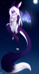 airborne breasts cute dragon female isabeau looking_at_viewer moonlight nude pussy solo wings