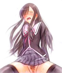 amamiya_sayuri black_hair blush bonnie_(rsg) clitoris closed_eyes clothed_sex faceless_male long_hair open_mouth orgasm pubic_hair pussy school_uniform sex thighhighs tokimeki_memorial tokimeki_memorial_online uncensored visible_breath