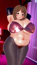 3d bbw breasts bunnysuit female huge_breasts idolmaster mimura_kanako pubic_hair tagme yusahare