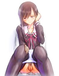 after_sex amamiya_sayuri black_hair blush bonnie_(rsg) long_hair panty_pull peeing pubic_hair pussy school_uniform sitting tear thighhighs toilet tokimeki_memorial tokimeki_memorial_online