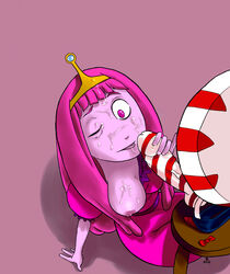 2013 :p adventure_time breasts cum cum_on_breasts cum_on_hair dress faceless_male facial long_hair mrmayhemm nipples outside peppermint_butler pink_eyes pink_hair pink_skin princess_bubblegum simple_background wince