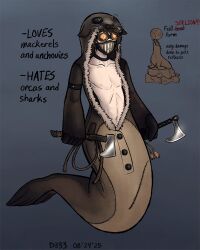 1boy axes brown_hair buttons color colored creepypasta goggles male red_text rope scar sea_lion selkie ticci_toby twink