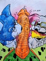absurd_res android animal_humanoid anthro avian bird blush canstraw cat_humanoid cell_(dragon_ball) cockatiel cockatoo dragon_ball felid felid_humanoid feline feline_humanoid genitals group hi_res humanoid imperfect_cell king_furry licking machine male male/male mammal mammal_humanoid nervous oral parrot penile penis penis_lick questionable_consent robot sega sex simon_(gotestar) sonic_(series) sonic_the_hedgehog_(series) tongue trio