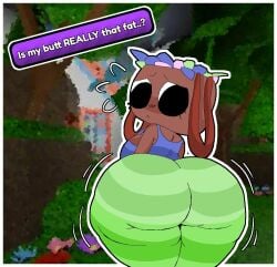 1girls ass bassie_(dandy's_world) big_ass big_booty booty dandy's_world dandys_world fat_ass female huge_ass looking_at_ass looking_at_own_ass looking_back mysticalgarnet roblox roblox_game self-conscious tagme text worried worried_expression
