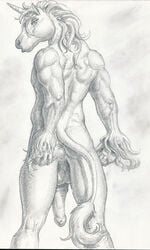 anus arjuna ass balls equine horn male male_only nude penis sketch solo traditional_media unicorn