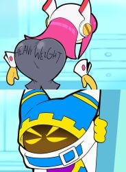 1boy 1girls 2025 2d 2d_(artwork) alien ass ass_focus big_ass big_butt clothed clothed_female clothing dexter's_laboratory female hal_laboratory humor kirby_(series) kirby_planet_robobot magolor male meme nintendo pink_hair reference scott_falco scottfalco_(artist) susanna_patrya_haltmann susie_(kirby) susie_is_actually_a_heavyweight_rider writing_on_ass writing_on_butt