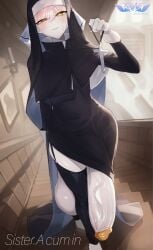 blonde_hair cross furanari gynomorph intersex looking_at_viewer nun nun's_habit nun_outfit orange_eyes sister_acumin_(xeono) watermark white_skin xeono