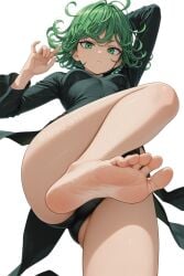 ai_generated below_view black_dress black_panties feet foot green_eyes green_hair one-punch_man tatsumaki