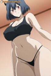 1girls ai_generated ass black_clover black_hair black_horns blush breasts cosplay curvy curvy_figure female horns light-skinned_female pussy secre_swallowtail short_hair smile thick_thighs thighs thong zadbhell