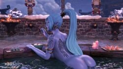 2026 3d elf elf_ears female female_only futanari glowing_eyes hot_spring long_hair meloriss naked night_elf pointed_ears solo world_of_warcraft