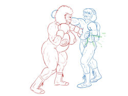 2013 abs bear biceps big_breasts boots boxing boxing_gloves breasts female gloves gorilla hellbridge inks monochrome muscles muscular_female nipples nude polar_bear punch pussy