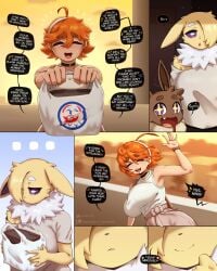 big_breasts comic comic_page detailed_background eevee eeveelution gammainks jolteon kaminari_(gammainks) pokemon pokemon_(species)