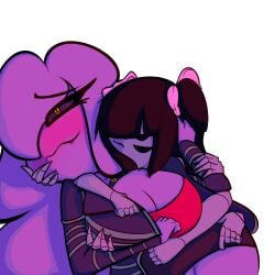 big_breasts bite_mark bite_marks blush bow chest_eye fangs ghost_girl kreaperkev muffet multiple_arms no_sex original_character sharp_claws six_arms skirt spider_girl unique_eyes yuri