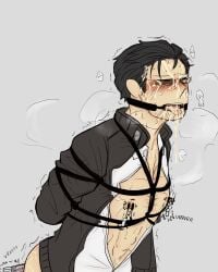 bound covered_in_cum cum_in_mouth cum_on_face dildo_in_ass johnny_gat male male_only mouth_forced_open nipple_pinch playa_(saints_row) rope_bondage saints_row