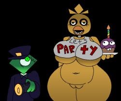 animatronic animatronic_female belly belly_button boobs breasts breasts_out chica_(fnaf) chicken cupcake cupcake_(fnaf) exposed_pussy ferman ferman_(robloxian) five_nights_at_freddy's fnaf looking_back nervous nervous_sweat pussy sweat sweatdrop vagina