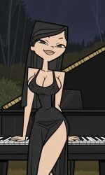 2d ai_generated artist_request big_breasts black_hair breasts busty dress erect_nipples female female_focus female_only heather_(tdi) hourglass_figure long_hair nipple_bulge pinup pinup_pose tagme total_drama_island wide_hips
