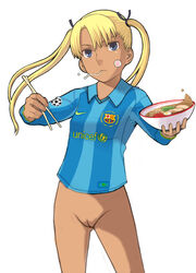 bottomless fc_barcelona gunslinger_girl long_sleeves ramen soccer triela_(gunslinger_girl)