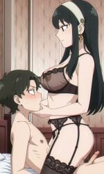 age_difference ai_generated damian_desmond garter_belt garter_straps milf pubic_hair seraphiel59 small_penis spy_x_family surprised yor_briar yor_forger
