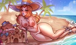 1girls areolae beach blonde_hair breasts emma_frost emma_frost_(marvel_rivals) female female_focus hat headwear light-skinned_female light_skin marvel marvel_comics marvel_rivals necklace nipples nude nude_female poposhirat x-men