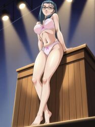 1girls almost_naked bare_legs barefoot bible_black bible_black_gaiden black_eyes blue_hair blush bra breasts classroom cleavage conference_room exhibitionism exhibitionist facing_viewer female female_only flirting flirting_with_viewer front_view full_body genital_fluids glasses hairband horny indoors lace-trimmed_bra lace-trimmed_panties lace_trim light-skinned_female light_skin lingerie_bra lingerie_panties long_hair looking_at_viewer lying_on_back medium_breasts midriff mochida_junko mostly_nude naughty naughty_face naughty_smile navel open_mouth panties partially_clothed petite pink_lingerie pinup podium public_exposure public_indecency school screencap seducing seducing_viewer seduction seductive seductive_eyes seductive_look seductive_smile smile smirk solo solo_focus stage strapless strapless_bra sunset teenage_female teenager third-party_edit underwear upper_body very_long_hair wet