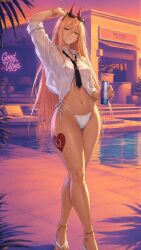 1girl ai_assisted ai_generated anime bleached chainsaw_man devil grand_theft_auto horns japanese japanese_female jewelry light-skinned_female pool poolside power_(chainsaw_man) queen_of_hearts raceplay suit_and_tie summer sunglasses tattoo thong tie video_games yellow_eyes zindabad