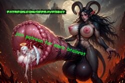 abs ai_generated angel animal_genitalia_on_humanoid balls big_balls big_breasts birth breasts claws demon demon_futa demon_girl depraved247 female futanari gaping_urethra hairy horns horsecock horsecock_birth horsecock_on_humanoid intersex muscular penis penis_birth tail urethra urethral_birth wings
