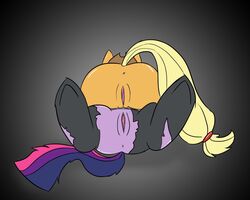 anus applejack_(mlp) ass bodysuit clopper-dude cowboy_hat duo equine female friendship_is_magic hat horse my_little_pony plain_background pony pussy smooth_skin twilight_sparkle_(mlp)