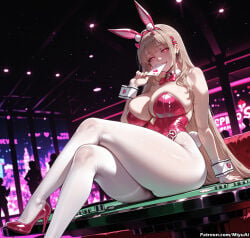 1girl ai_assisted ai_generated animal_ears bare_shoulders blonde_hair bow bowtie breasts bunny_ears bunny_girl bunnysuit card cleavage crossed_legs curvaceous curvy curvy_female curvy_figure detached_collar fake_animal_ears female goddess_of_victory:_nikke hairband high_heels holding leotard long_hair looking_at_viewer miyuai pantyhose playing_card red_eyes sitting solo space strapless strapless_leotard tail thick thick_ass thick_butt thick_hips thick_legs thick_thighs viper_(nikke) voluptuous voluptuous_female white_legwear wide_hips wide_thighs wrist_cuffs