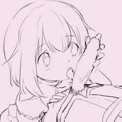 1boy 1girls female handjob licking licking_penis monochrome ootori_emu penis project_sekai