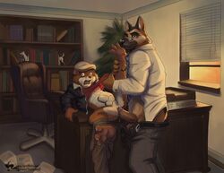 anal anal_sex anthro balls belt blacksad canine chair chief_smirnov clothes desk embarrassed erection fur furry gay german_shepherd male male/male male_only mustelid no_humans office pants penetration penis professorhumpswell shirt undressing walk-in walked_in_on weasel weekly worried yaoi