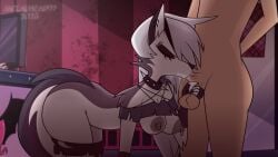16:9 anthro breasts canid canid_demon canine collar demon duo female genitals hellaverse hellhound helluva_boss human loona_(helluva_boss) male mammal metalhead97 mythological_canine mythological_creature mythology nipples oral penis spiked_collar spikes widescreen