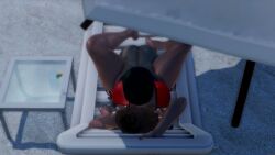 1boy 1girls 3d animated beach bikini brown_hair head_between_breasts honey_select large_breasts larger_female missionary_position ozisan questionable_consent smaller_male tagme video
