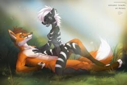 2d_animation abs akineza ambiguous_penetration anthro athletic black_body black_fur blue_eyes breasts canid canine clenched_teeth cowgirl_position digital_media_(artwork) duo eye_contact fangs felid female female_on_top female_penetrated fox from_front_position fur hand_on_chest interspecies liowako looking_at_another lying male male/female male_on_bottom male_penetrating male_penetrating_female mammal multicolored_body multicolored_fur mythology nature nipples nude on_back on_bottom on_top open_mouth orange_body orange_fur outside outside_sex pecs penetration prehistoric_species saber-toothed_tiger sabertooth_(anatomy) sex stripes teeth two_tone_body two_tone_fur werefox_(character) white_body white_fur white_stripes