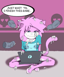 aeris_(vg_cats) angry anthro blue_eyes breasts cat cum cum_in_hair cum_on_breasts cum_on_face cum_on_tail disembodied_penis erection feline female fr0st hair heart male mammal messy orgasm penis pink_hair precum tail vein vg_cats