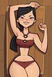 ai_generated artist_request athletic athletic_female black_hair busty female female_focus female_only heather_(tdi) hourglass_figure long_hair pinup pinup_pose tagme total_drama_island wide_hips
