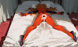 1girls after_anal after_sex ai_generated asuka_langley_sohryu bed bodysuit brown_hair long_hair neon_genesis_evangelion on_bed orange_hair tagme vilejelly