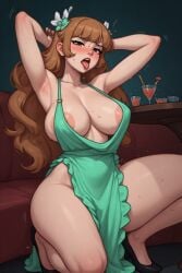 areolae bangs green_dress huge_ass huge_breasts impossible_clothes