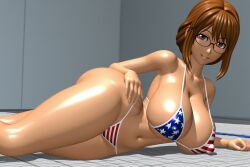1girl 1girls ai ai_generated american_flag_bikini big_ass big_breasts bikini brown_eyes brown_hair early_3d_artstyle female female_only glasses hourglass_figure huge_ass huge_breasts posing posing_for_the_viewer posing_for_viewer render self_upload solo solo_female