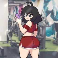alxart bubble_butt claire_(alxarts) clothed_female gym_clothes selfie voluptuous_female