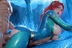 1boy 1girl ai_generated aquaman_(series) ass blue_eyes breasts doggystyle erection hetero hi_res high_quality high_resolution large_breasts long_hair mera monster_girl navel nipples patreon penis red_hair seductive sex sex_from_behind sexy solo_focus spicytoonai uncensored vaginal watermark